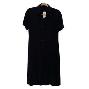 Chanel Black Silk Shirt Dress Womens Size 36 US 4 Short Sleeve Collar Minimalist